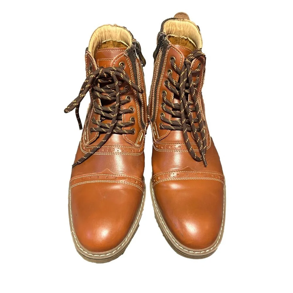 Arkbird Men's Brown Leather Cap Toe Ankle Boots Size 9